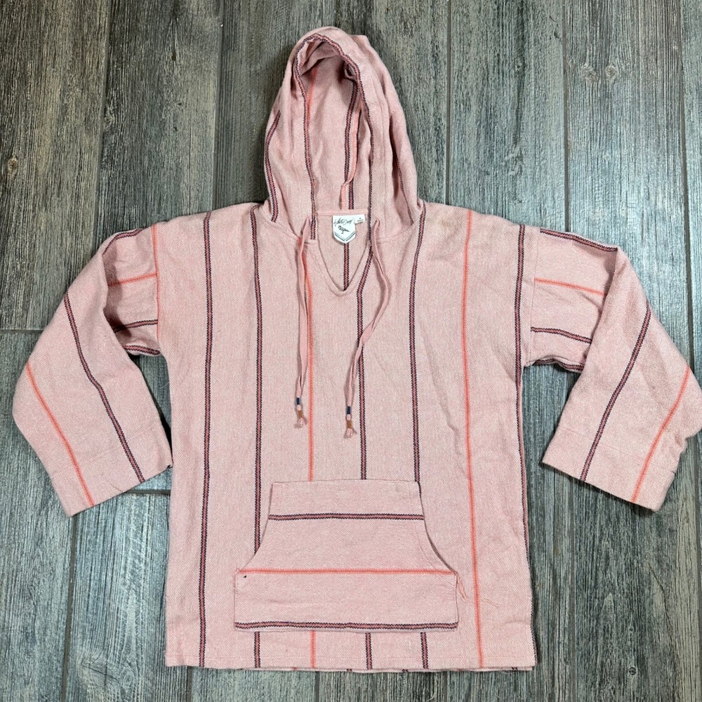 White Crow Pink Striped Baja Hoodie Pullover Sweatshirt Hooded Pullover‎ M